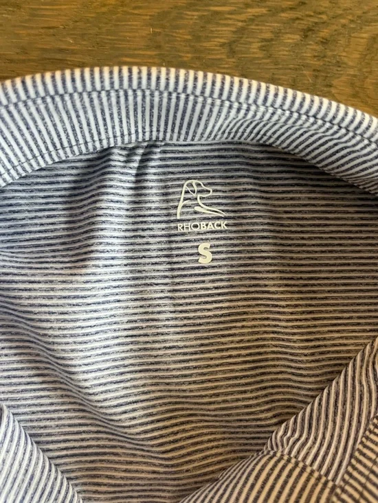 Rhoback Whaler Heather Stripe Performance Polo in Fleet Navy/White - Picture 3 of 5